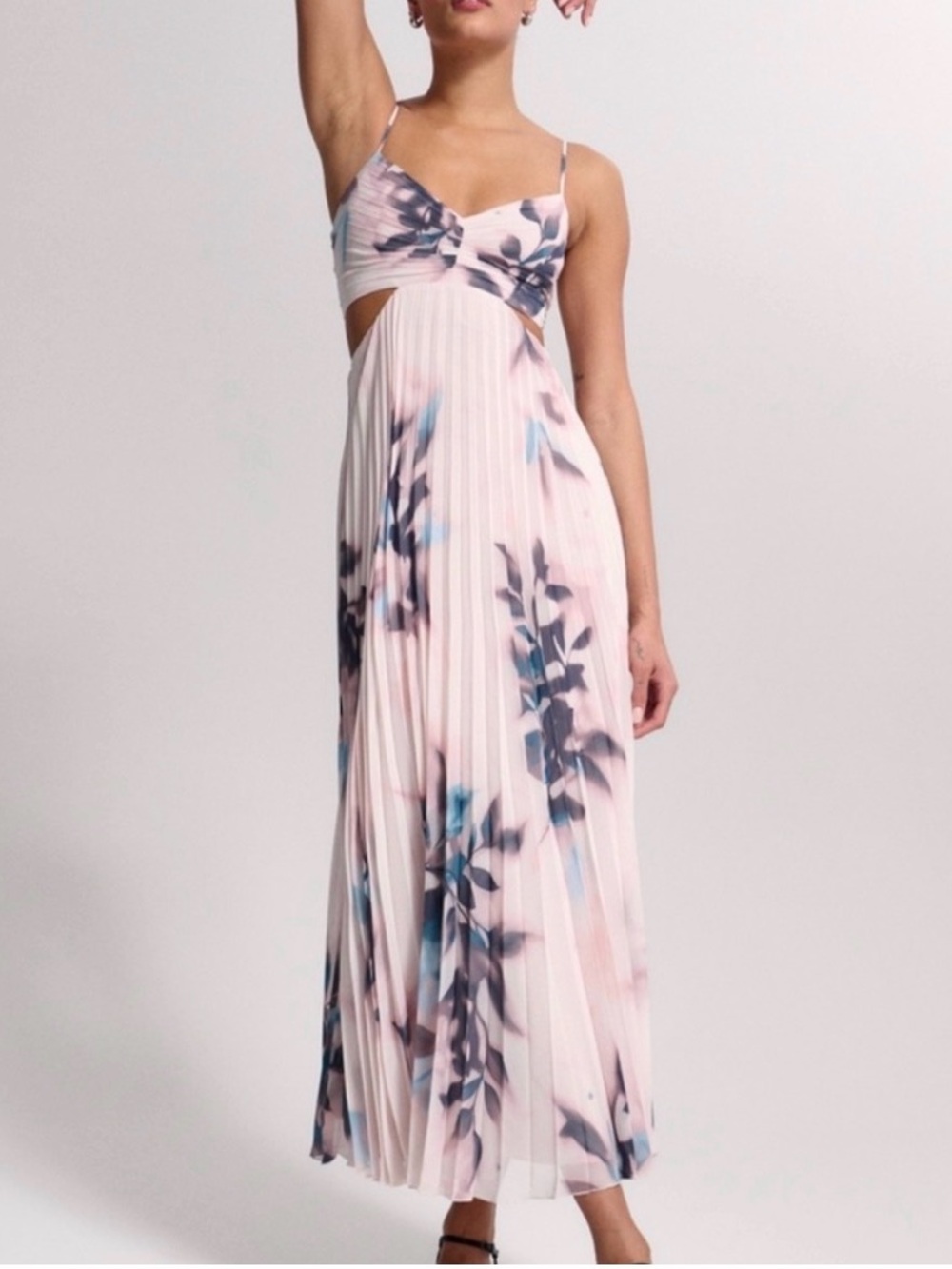 Abercrombie & Fitch Pink Floral Pleated Cutout Maxi Dress